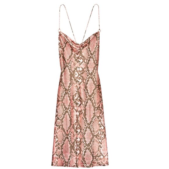 Victoria Secret Dress Small Pink Satin‎ Snakeskin Cowl Neckline Midi Slip Dress - Picture 4 of 8